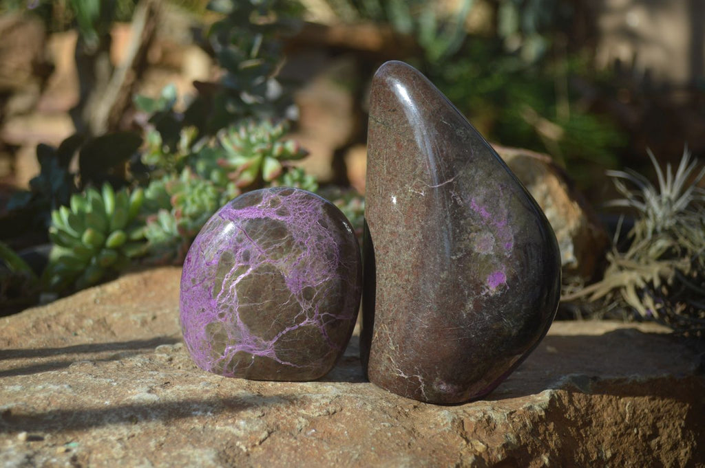 Polished Stichtite & Serpentine Standing Free Forms x 2 From Barberton, South Africa - Toprock Gemstones and Minerals 
