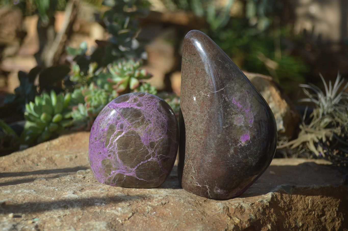 Polished Stichtite & Serpentine Standing Free Forms x 2 From Barberton, South Africa - Toprock Gemstones and Minerals 