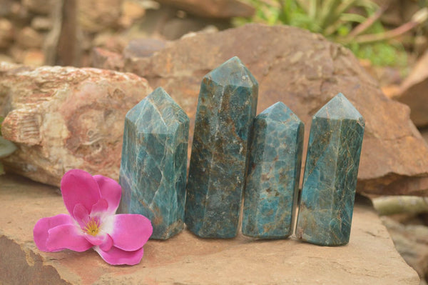Polished Blue Apatite Points  x 4 From Madagascar - TopRock