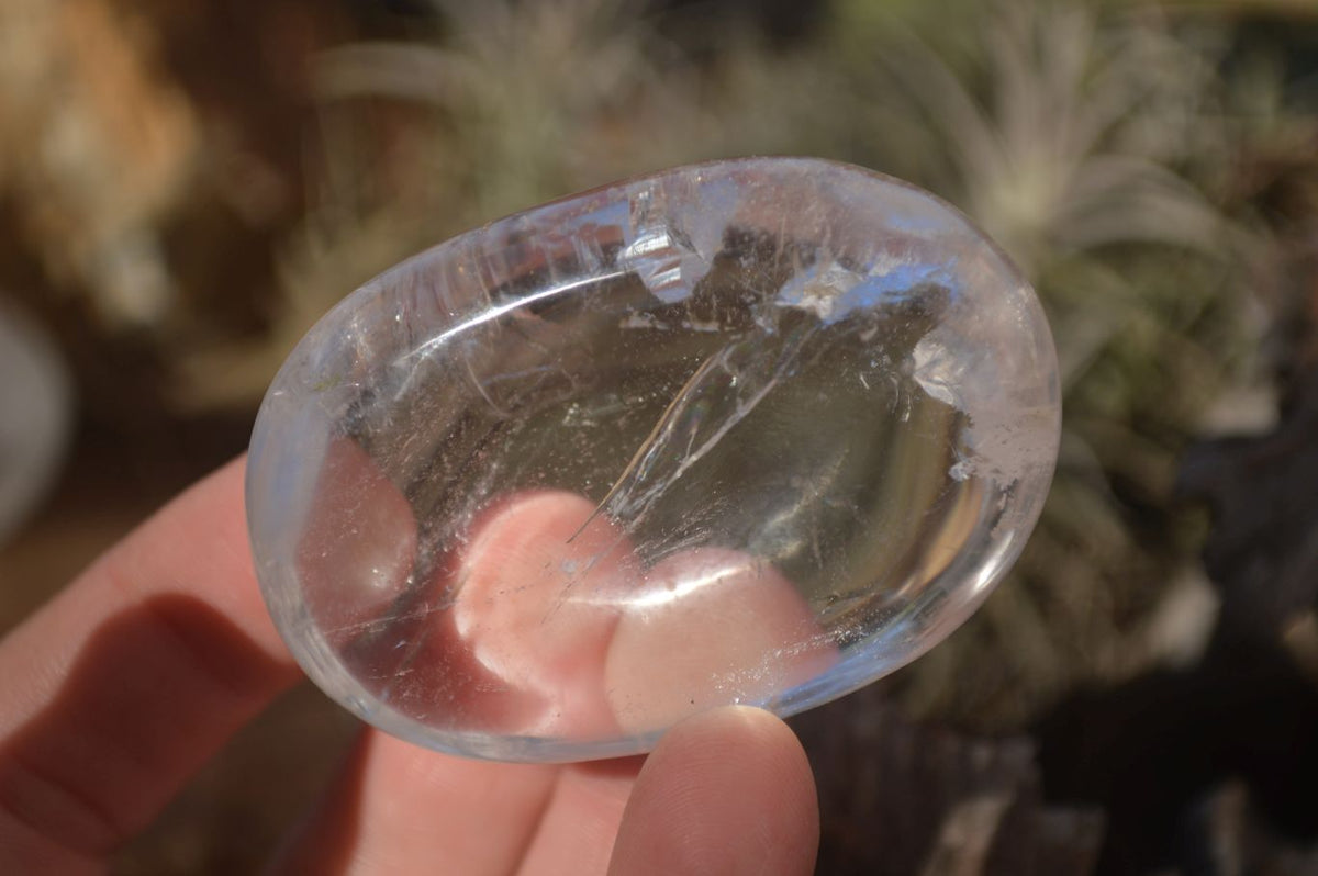 Polished Large Clear Quartz Galet / Palm Stones With Reflective Veils x 12 From Madagascar - Toprock Gemstones and Minerals 