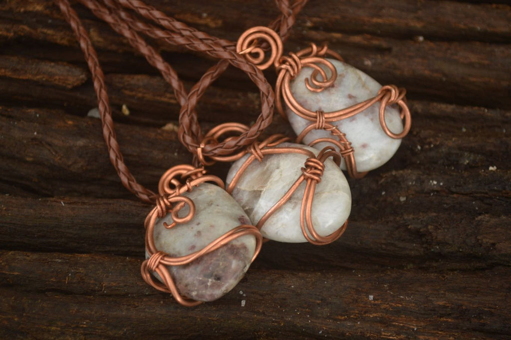 Polished  Copper Wire Wrapped Rubellite In Matrix Pendants x 6 From Madagascar - Toprock Gemstones and Minerals 