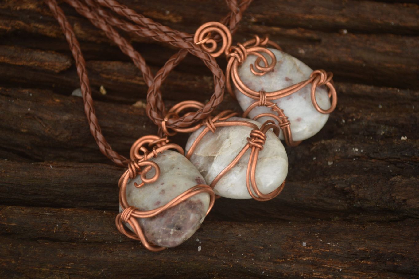 Polished  Copper Wire Wrapped Rubellite In Matrix Pendants x 6 From Madagascar - Toprock Gemstones and Minerals 