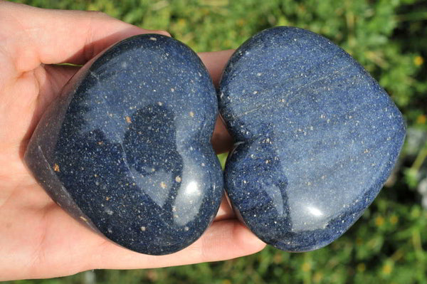Polished Lazulite (Magnesium, Iron, and Aluminium Phosphate) Hearts x 6 From Madagascar - TopRock