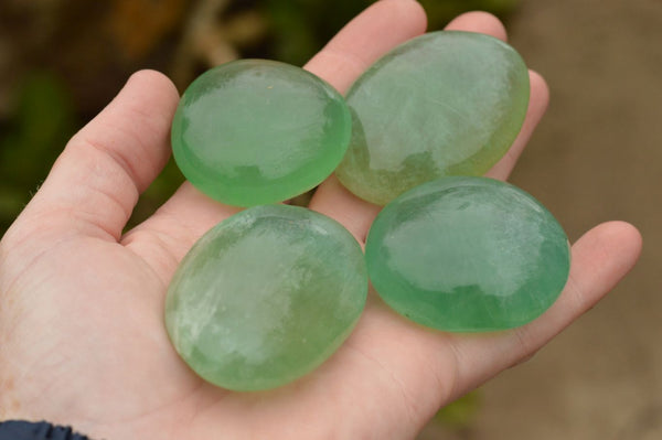 Polished Gemmy Emerald Green Fluorite Palm Stones  x 12 From Madagascar - TopRock