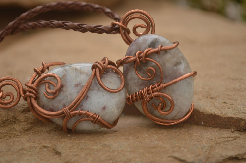 Polished  Copper Wire Wrapped Rubellite In Matrix Pendants x 6 From Madagascar - Toprock Gemstones and Minerals 