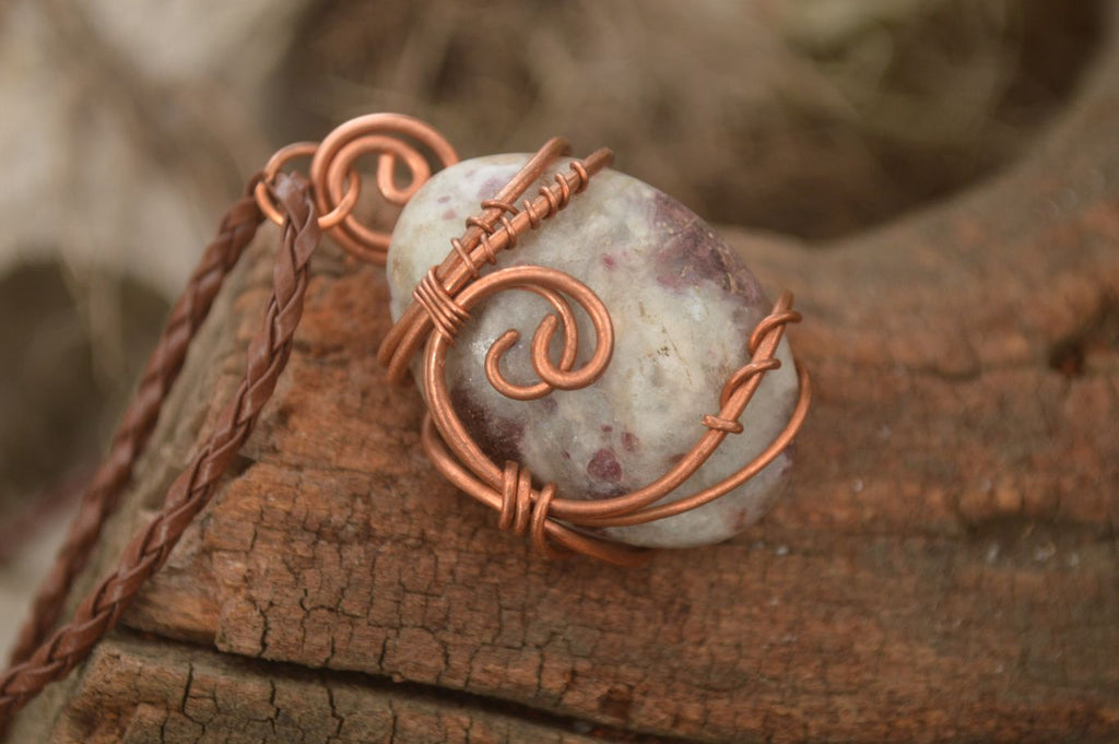 Polished  Copper Wire Wrapped Rubellite In Matrix Pendants x 6 From Madagascar - Toprock Gemstones and Minerals 