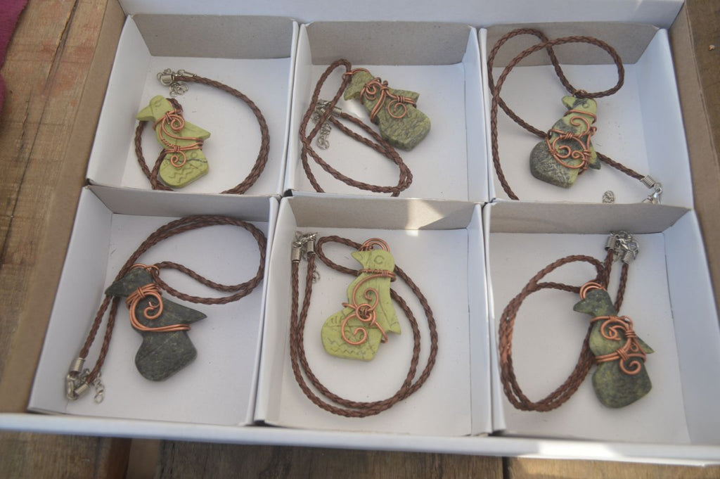 Polished Copper Wire Wrapped Ancient Eagle Pendants  x 6 From Southern Africa - Toprock Gemstones and Minerals 