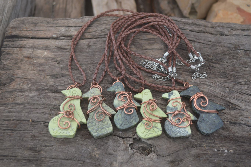 Polished Copper Wire Wrapped Ancient Eagle Pendants  x 6 From Southern Africa - Toprock Gemstones and Minerals 