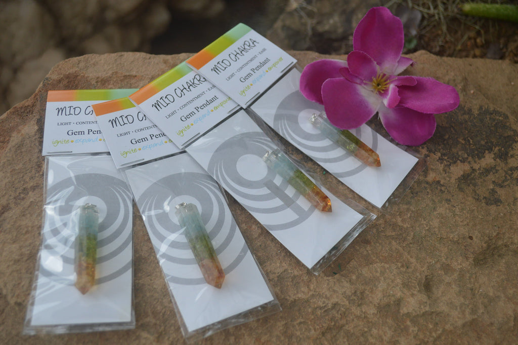 Polished Packaged Hand Crafted Mid Chakra Resin Pendant with Stone Chips - sold per piece - From Bulwer, South Africa - TopRock