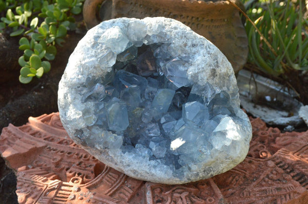 Natural Blue Celestite Geode Specimen With Large Cubic Crystals x 1 From Madagascar - TopRock