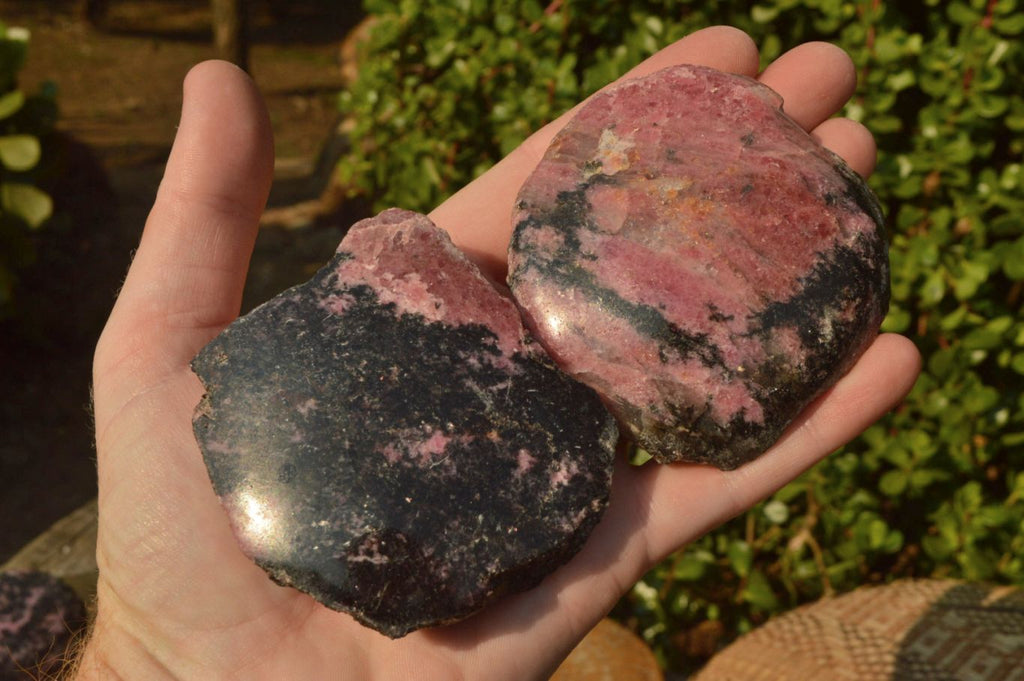 Polished Half Polished Pink & Black Rhodonite Pieces x 6 From Madagascar - TopRock