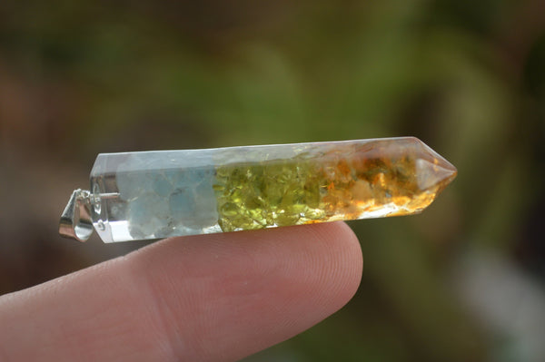 Polished Packaged Hand Crafted Mid Chakra Resin Pendant with Stone Chips - sold per piece - From Bulwer, South Africa - TopRock
