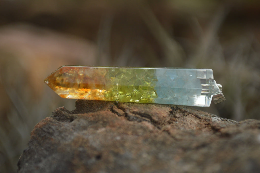 Polished Packaged Hand Crafted Mid Chakra Resin Pendant with Stone Chips - sold per piece - From Bulwer, South Africa - TopRock