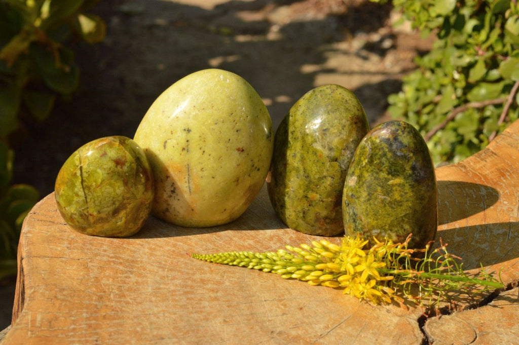 Polished Green Opal Standing Free Forms  x 4 From Antsirabe, Madagascar - TopRock