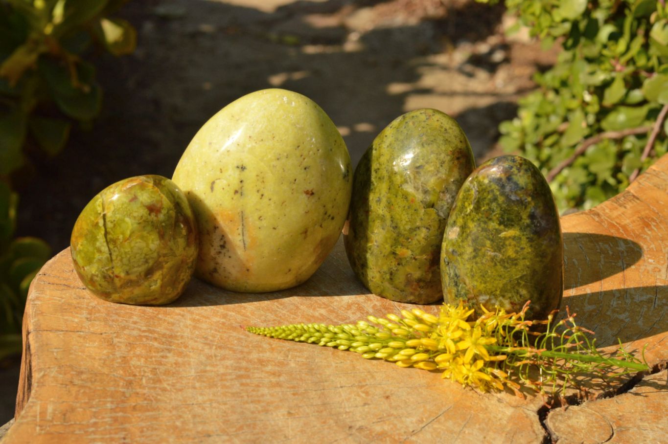 Polished Green Opal Standing Free Forms  x 4 From Antsirabe, Madagascar - TopRock
