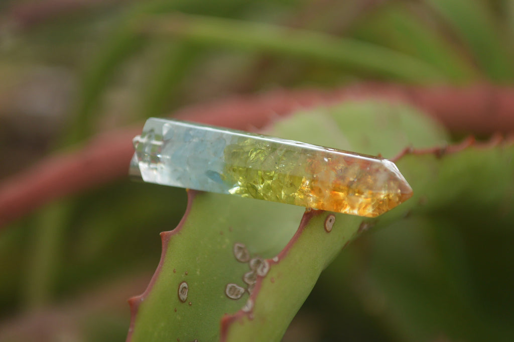 Polished Packaged Hand Crafted Mid Chakra Resin Pendant with Stone Chips - sold per piece - From Bulwer, South Africa - TopRock