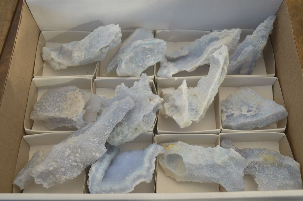 Natural Etched Blue Chalcedony Specimens x 12 From Nsanje, Malawi - Toprock Gemstones and Minerals 