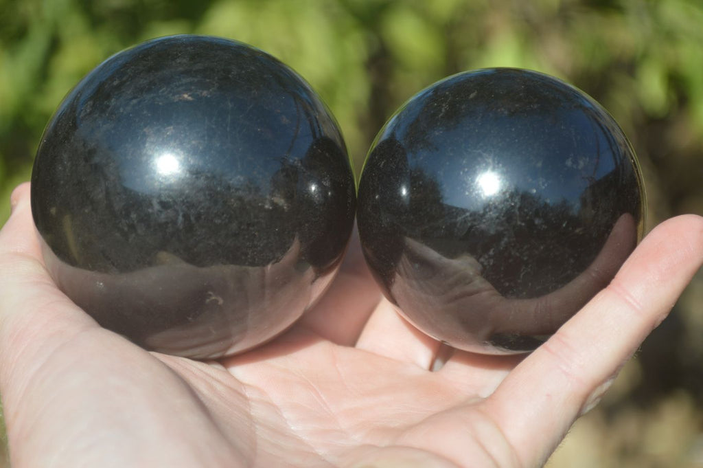 Polished Schorl Black Tourmaline Spheres x 3 From Madagascar - Toprock Gemstones and Minerals 