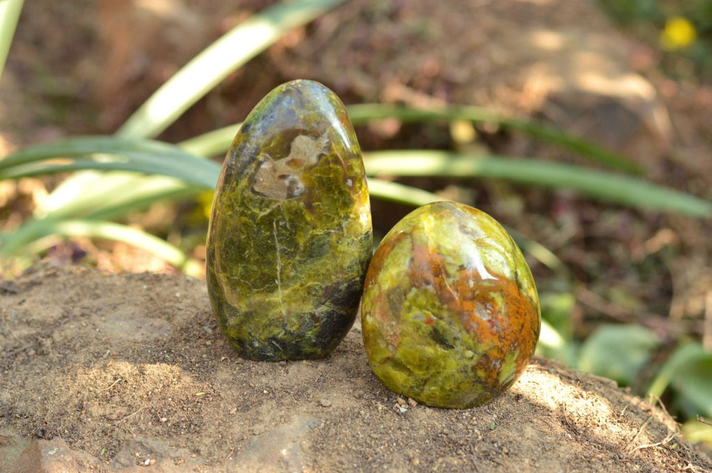 Polished Green Opal Standing Free Forms  x 4 From Antsirabe, Madagascar - TopRock