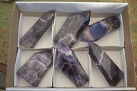 Polished Deep Purple Chevron Amethyst Points x 6 From Zambia - Toprock Gemstones and Minerals 