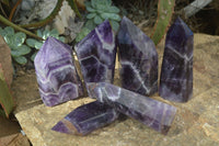 Polished Deep Purple Chevron Amethyst Points x 6 From Zambia - Toprock Gemstones and Minerals 