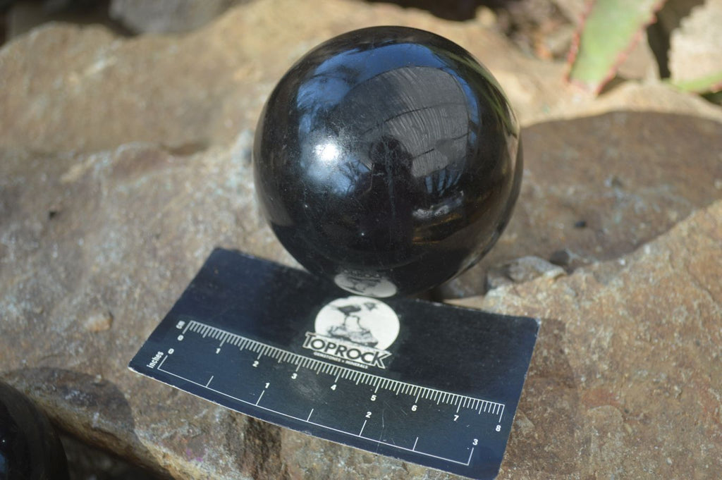 Polished Schorl Black Tourmaline Spheres x 3 From Madagascar - Toprock Gemstones and Minerals 