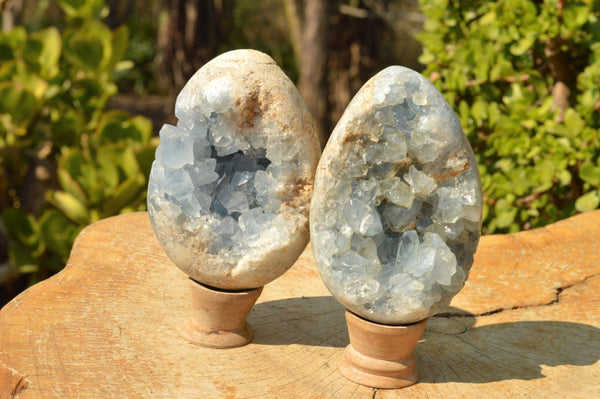 Polished Blue Celestite Geode Eggs With Crystalline Centres  x 3 From Sakoany, Madagascar - TopRock