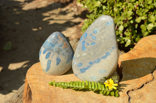 Polished Light Blue Spotted Spinel Quartz Standing Free Forms  x 2 From Madagascar - TopRock