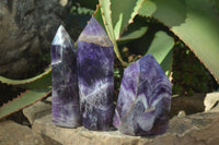 Polished Deep Purple Chevron Amethyst Points x 6 From Zambia - Toprock Gemstones and Minerals 