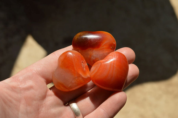 Polished Small Bright Red and Orange Carnelian Agate Hearts  x 35 From Madagascar