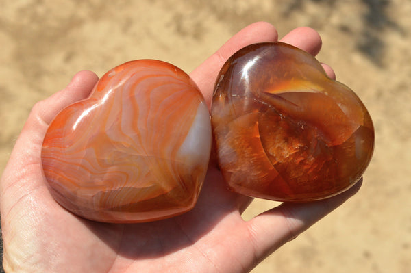 Polished Lovely Carnelian Agate Hearts  x 5 From Madagascar - TopRock