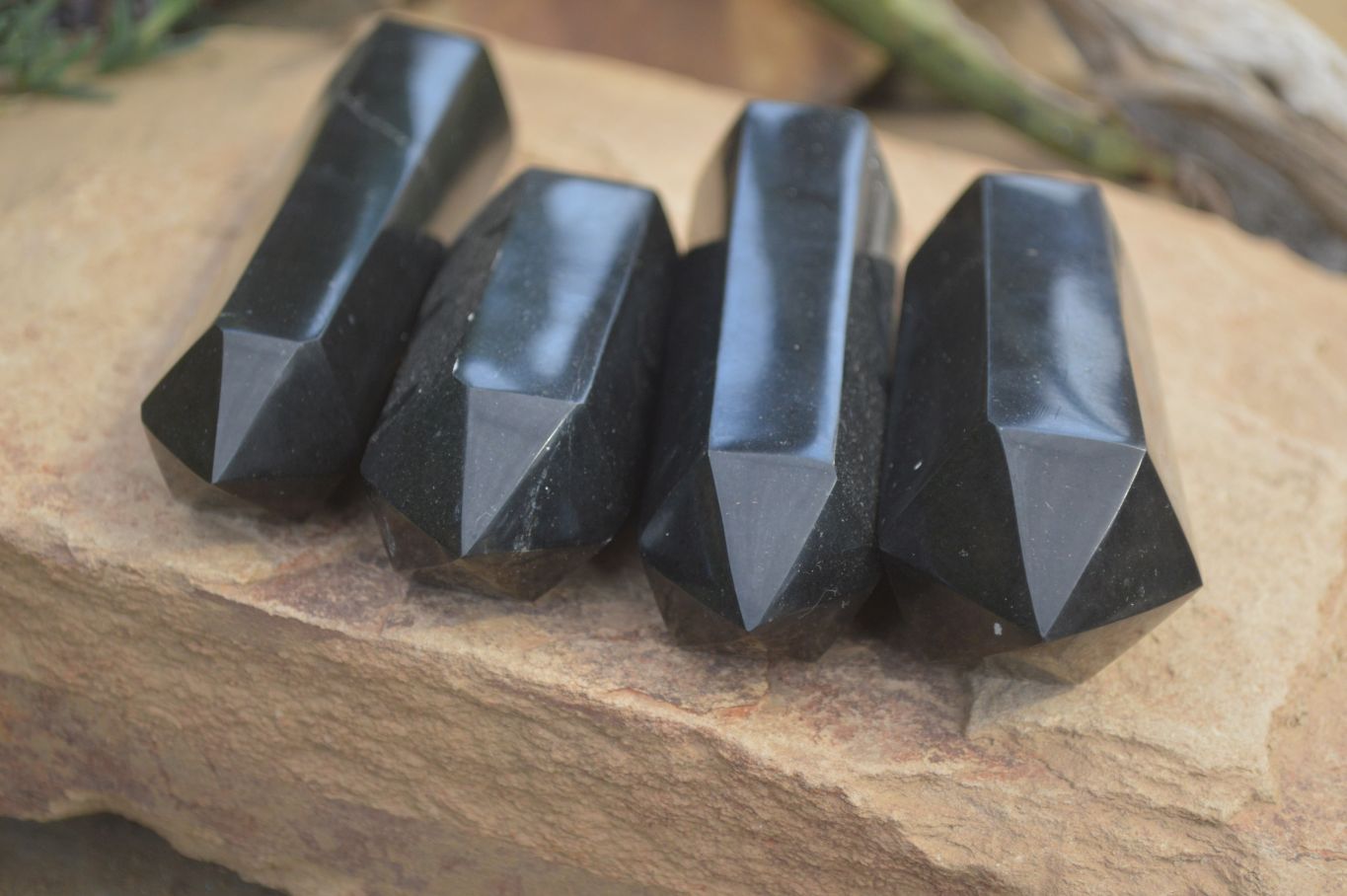 Polished Double Terminated Black Basalt Points  x 4 From Antsirabe, Madagascar - Toprock Gemstones and Minerals 