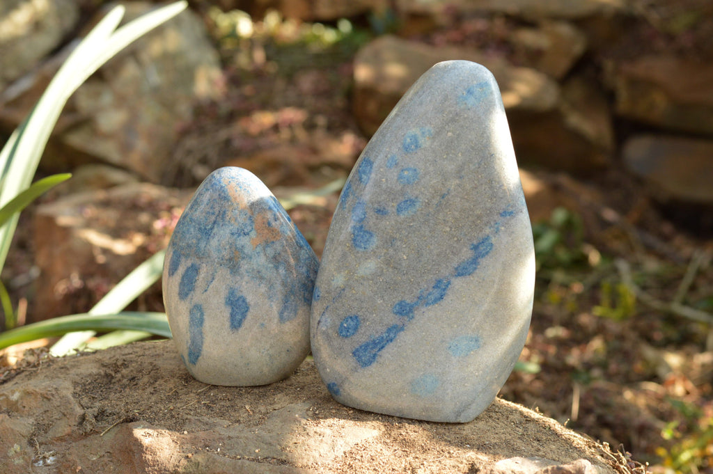 Polished Light Blue Spotted Spinel Quartz Standing Free Forms  x 2 From Madagascar - TopRock