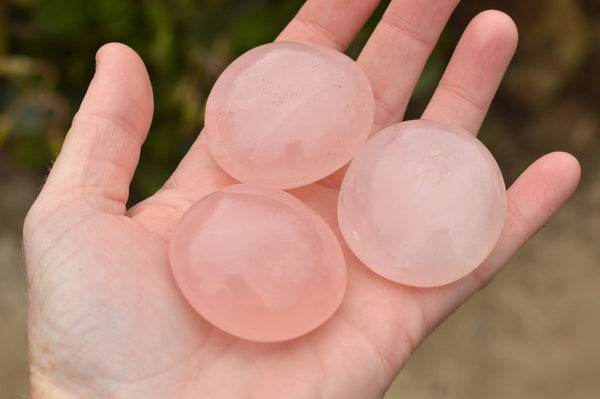 Polished Gemmy Pink Rose Quartz Palm Stones  x 24 From Antsirabe, Madagascar - TopRock