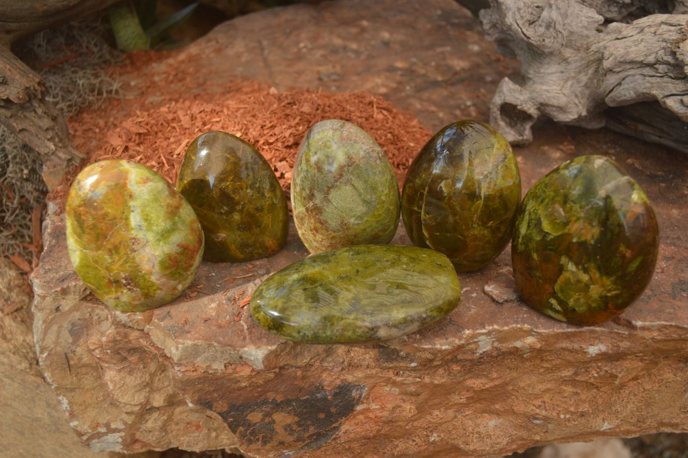 Polished  Green Opal Standing Free Forms  x 6 From Madagascar - Toprock Gemstones and Minerals 