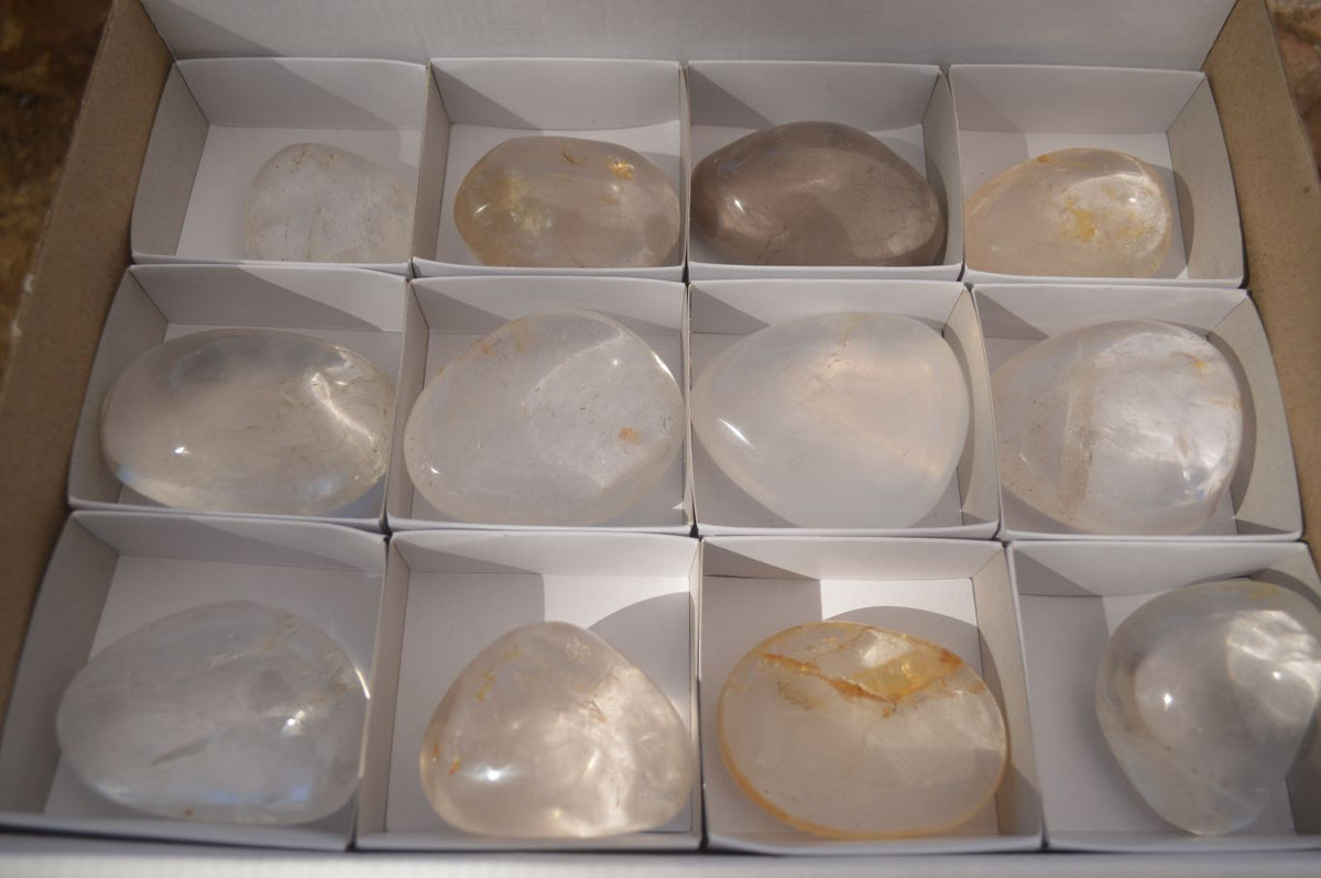 Polished Stunning Mixed Quartz Galet / Palm Stones x 12 From Madagascar - Toprock Gemstones and Minerals 