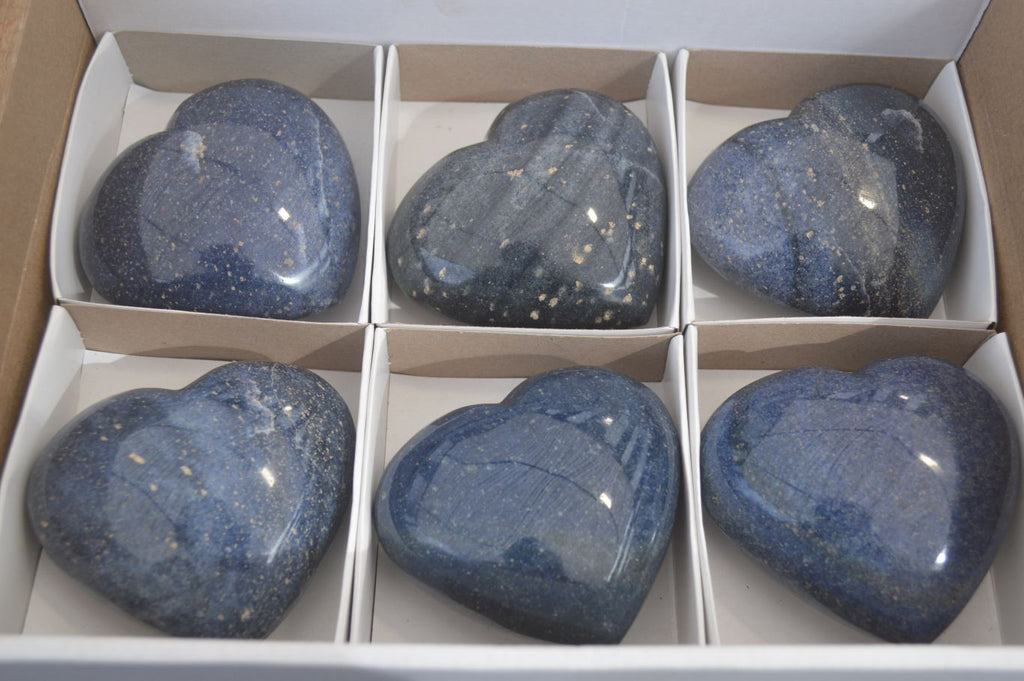 Polished Blue Lazulite Hearts  x 6 From Madagascar - Toprock Gemstones and Minerals 