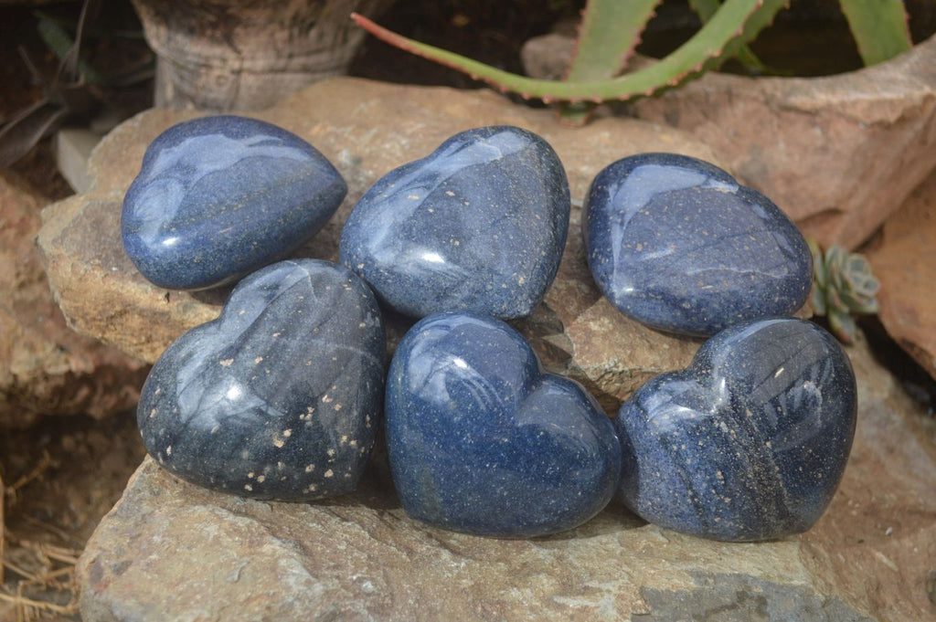Polished Blue Lazulite Hearts  x 6 From Madagascar - Toprock Gemstones and Minerals 