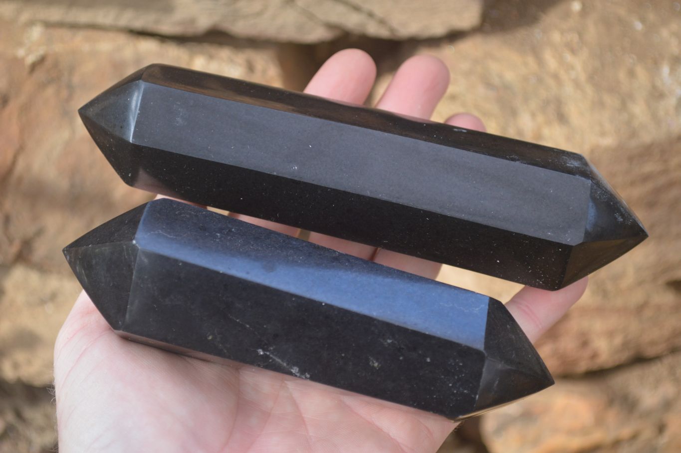 Polished Double Terminated Black Basalt Points  x 4 From Antsirabe, Madagascar - Toprock Gemstones and Minerals 