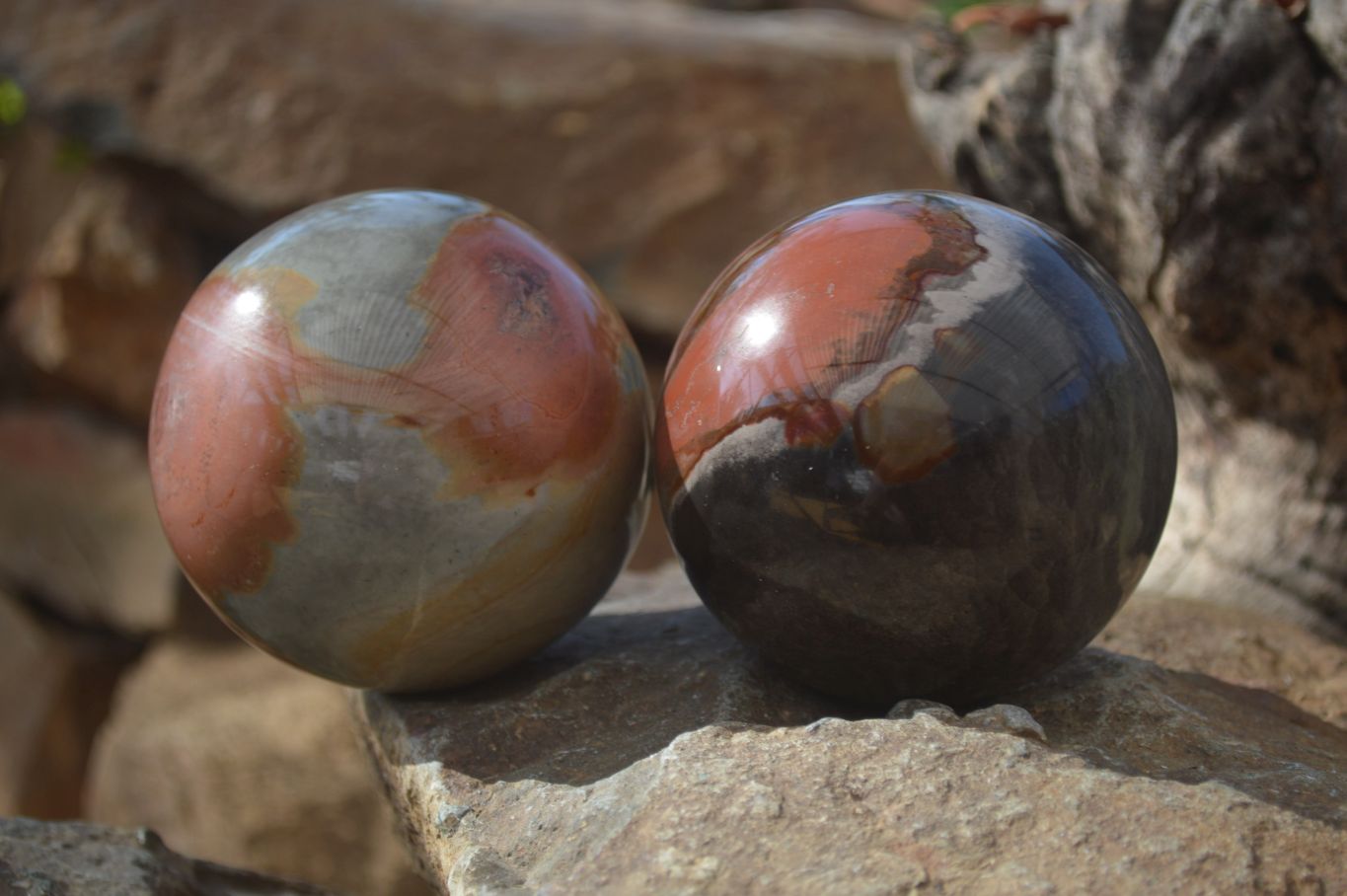 Polished Polychrome Jasper Spheres  x 2 From Mahajanga, Madagascar - Toprock Gemstones and Minerals 