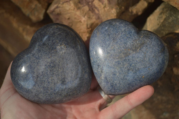 Polished Blue Lazulite Hearts  x 4 From Madagascar - Toprock Gemstones and Minerals 