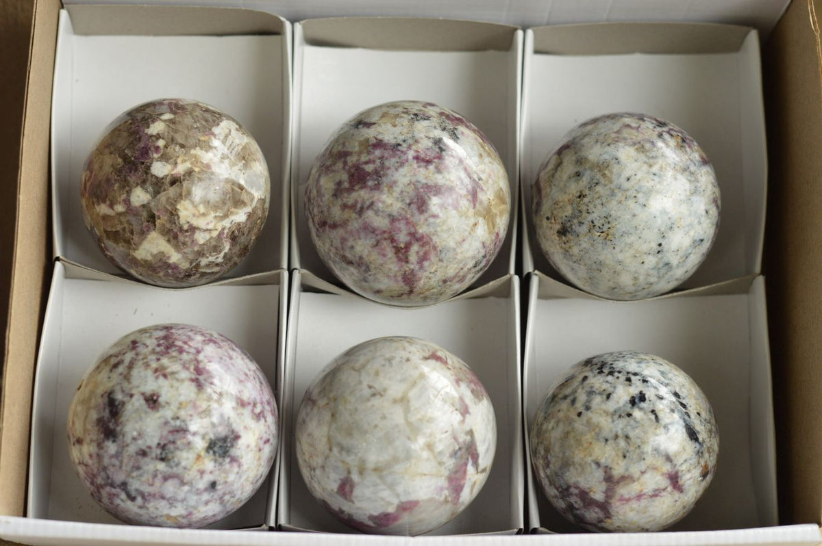 Polished Rubellite Pink Tourmaline In Matrix Spheres  x 6 From Madagascar - TopRock