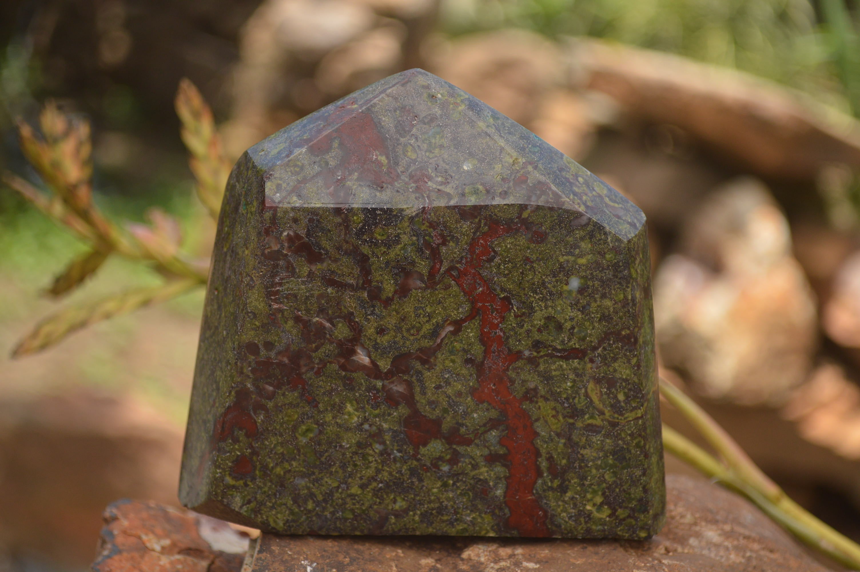 Polished Dragons (Epidote & Piedmontite) Bloodstone Points  x 3 From Tshipise, South Africa - TopRock