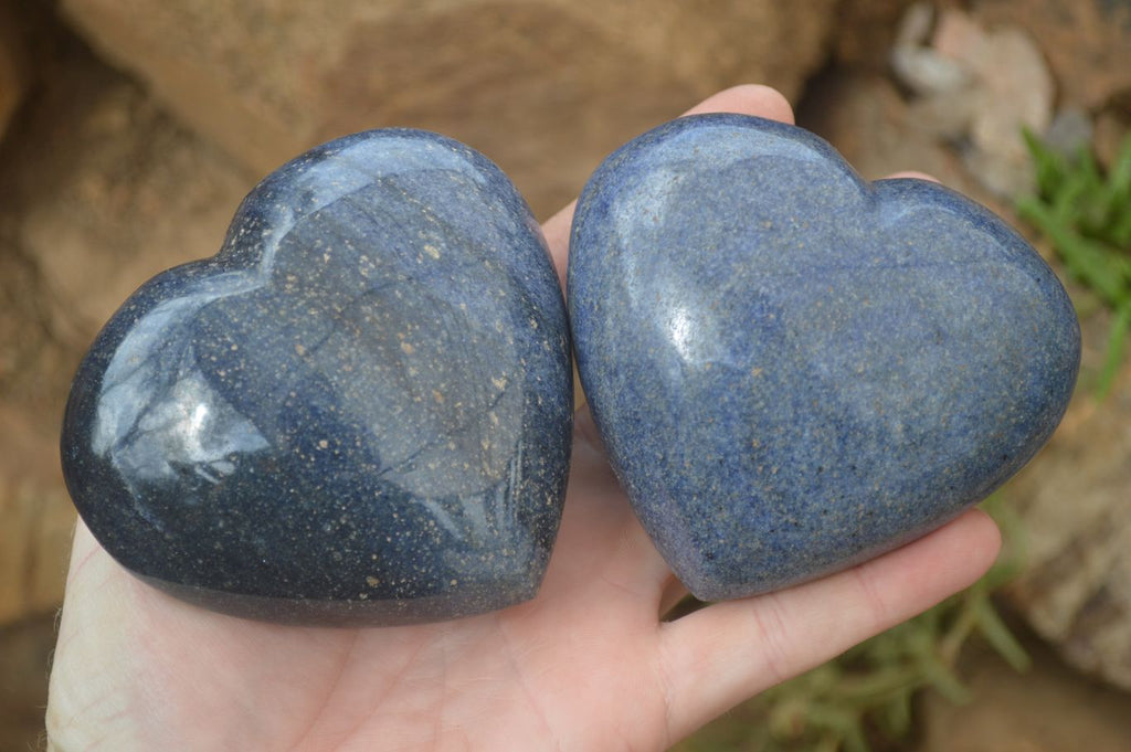 Polished Blue Lazulite Hearts  x 6 From Madagascar - Toprock Gemstones and Minerals 