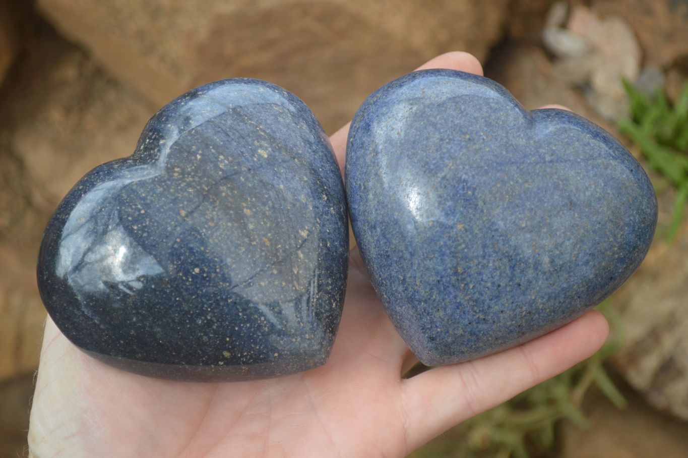 Polished Blue Lazulite Hearts  x 6 From Madagascar - Toprock Gemstones and Minerals 