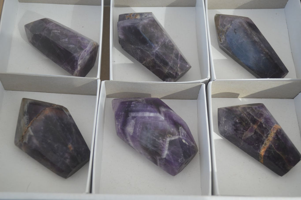 Polished Chevron Amethyst Points x 6 From Zambia - Toprock Gemstones and Minerals 
