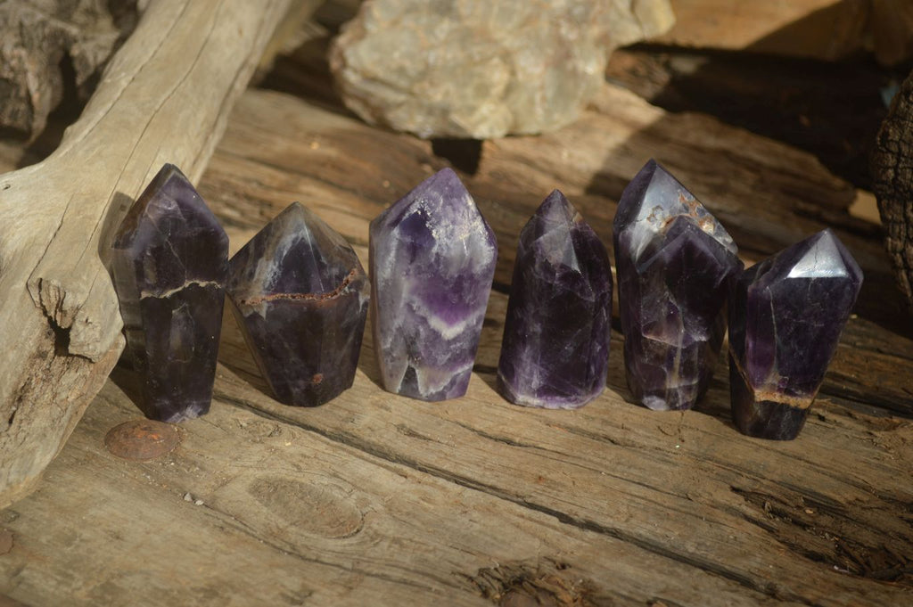 Polished Chevron Amethyst Points x 6 From Zambia - Toprock Gemstones and Minerals 