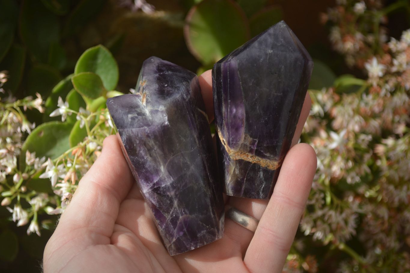 Polished Chevron Amethyst Points x 6 From Zambia - Toprock Gemstones and Minerals 