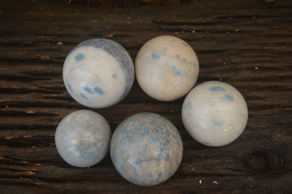 Polished Blue Spotted Spinel Quartz Spheres x 5 From Madagascar - Toprock Gemstones and Minerals 