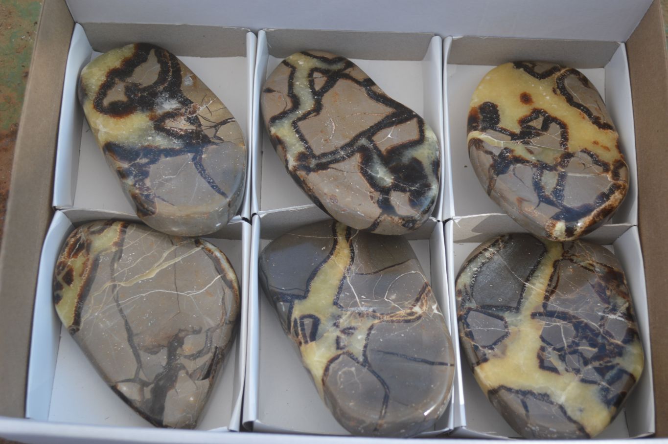 Polished Septerye (Calcite & Aragonite) Free Forms  x 6 From Mahajanga, Madagascar - Toprock Gemstones and Minerals 